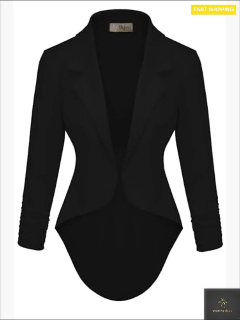 High Low Blazer Open Front Notch Collar Long Sleeve Work Office Suit Jacket